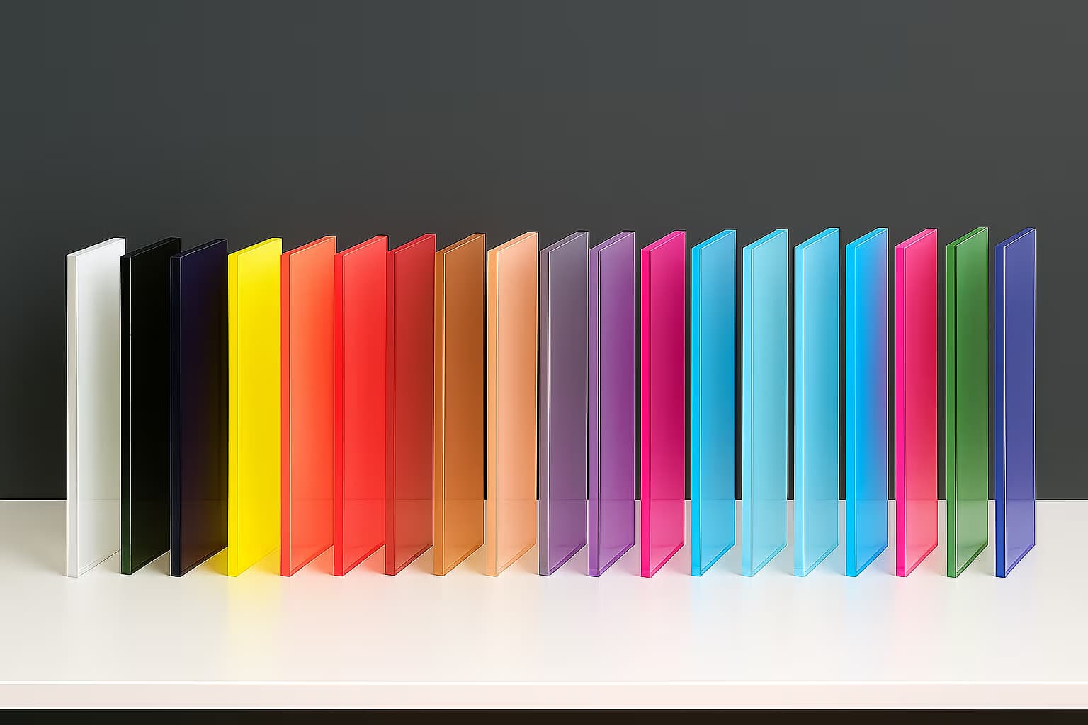 Variedade de chapas de acrílico em diferentes cores e espessuras disponíveis em Campinas - Mundo Transparente Acrílicos