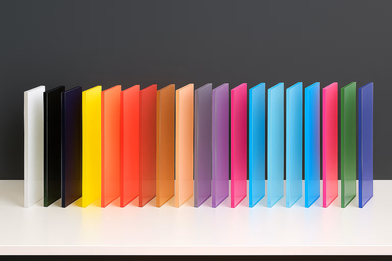 Variedade de chapas de acrílico em diferentes cores e espessuras disponíveis em Campinas - Mundo Transparente Acrílicos